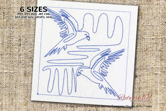 Pair of Beautiful Parakeet Redwork: Apparel Embroidery Review