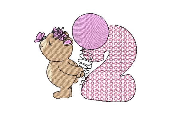 The Number 2 Cute Teddy Embroidery Design for Small Business Merch